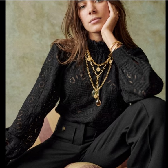 Sezane Black Lace Shona Top - Picture 2 of 11